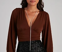 Long Rhinestone Lariat Slider Necklace
