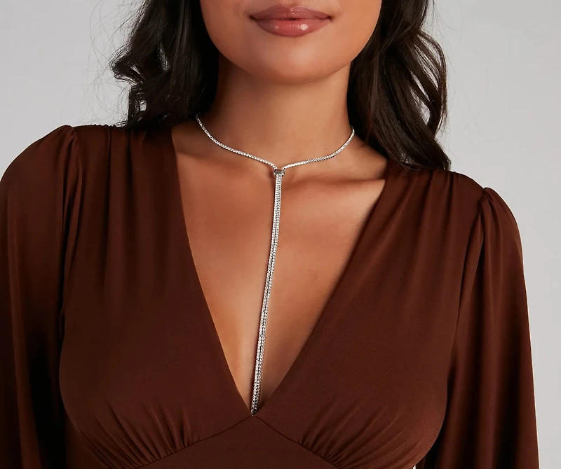 Long Rhinestone Lariat Slider Necklace