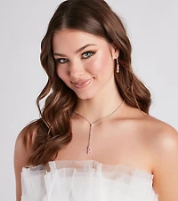Delicate Shine Rhinestone Lariat Earring Set