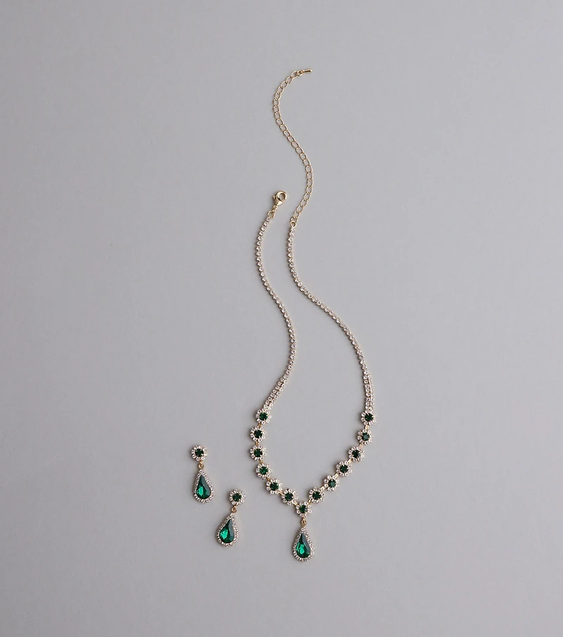 Luxe Look Gemstone Necklace And Earrings Set