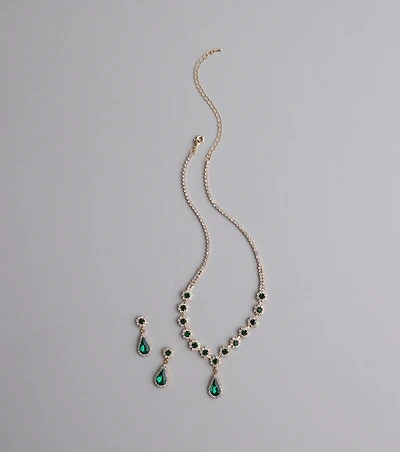 Luxe Look Gemstone Necklace And Earrings Set