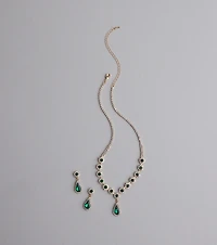 Luxe Look Gemstone Necklace And Earrings Set