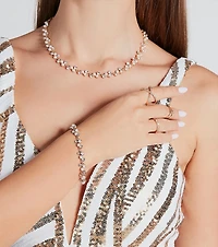 Elite Glamour Rhinestone And Pearl Jewelry Set