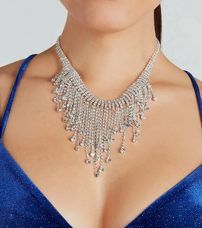 Exquisite Statement Rhinestone Fringe Necklace