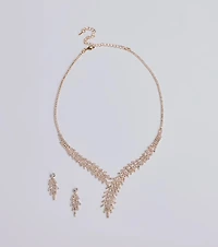 All That Glitz Rhinestone Fringe Necklace And Earrings Set