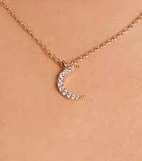 Dainty Cubic Zirconia Moon Charm Necklace