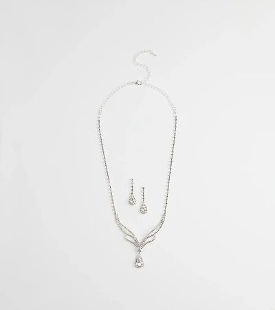 Regal Teardrop Rhinestone Necklace And Earrings Set