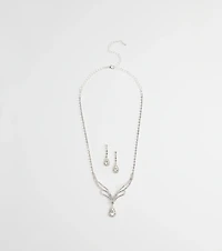 Regal Teardrop Rhinestone Necklace And Earrings Set
