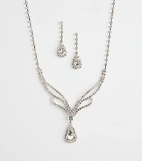 Regal Teardrop Rhinestone Necklace And Earrings Set