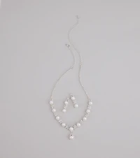 Dazzling Rhinestone And Pearl Necklace And Earrings Set