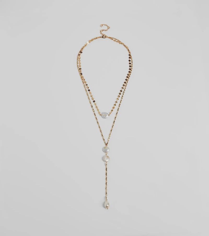 Coastal Glam Pearl Charm Lariat Necklace