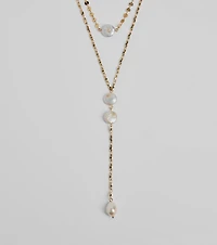 Coastal Glam Pearl Charm Lariat Necklace