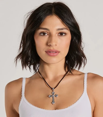 Edgy Gothic Rhinestone Cross Necklace