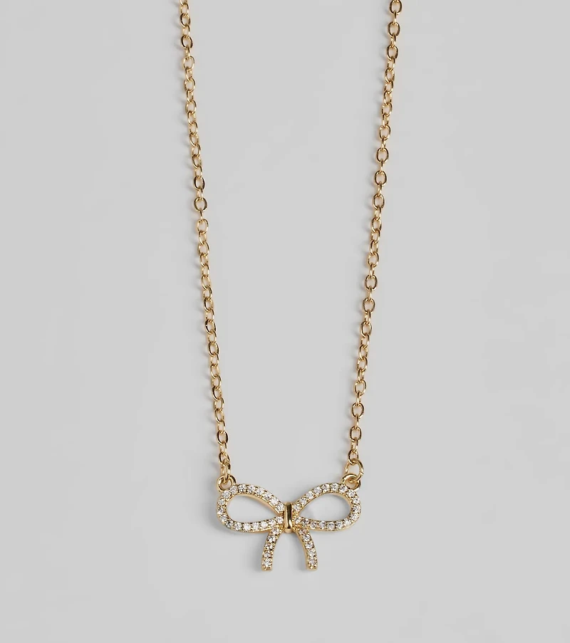 Darling Rhinestone Bow Necklace