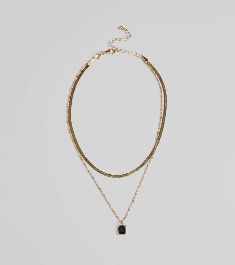 Simple Statement Layered Stone Pendant Necklace