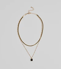 Simple Statement Layered Stone Pendant Necklace