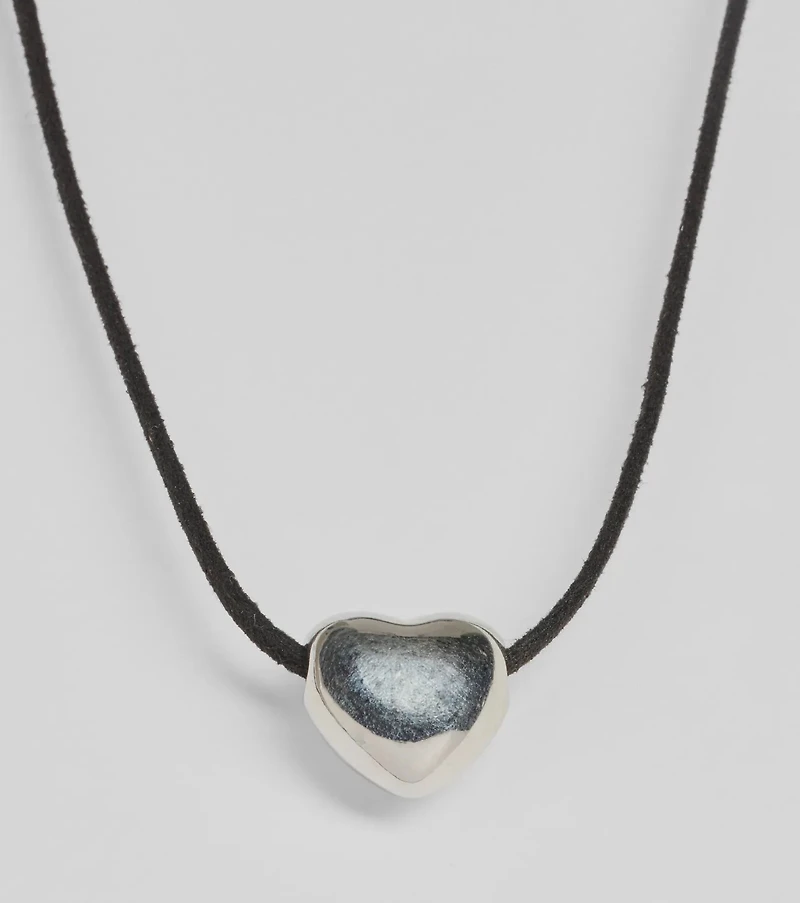 Trendy Sheen Heart Charm Cord Necklace