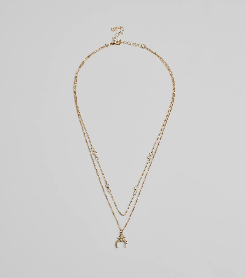 New Moon Star Charm Layered Necklace