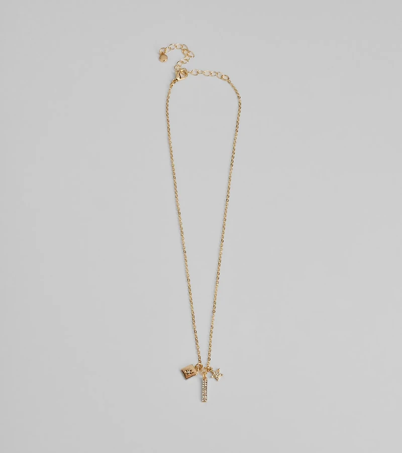 Glam Wish Rhinestone Celestial Charm Necklace
