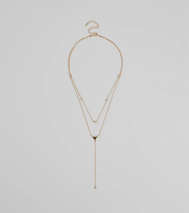 Highly Favored Triangle Rhinestone Lariat Necklace