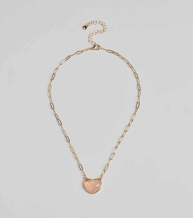 Pretty Aura Rose Quartz Heart Charm Necklace