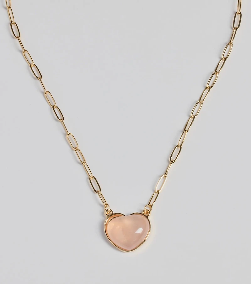 Pretty Aura Rose Quartz Heart Charm Necklace