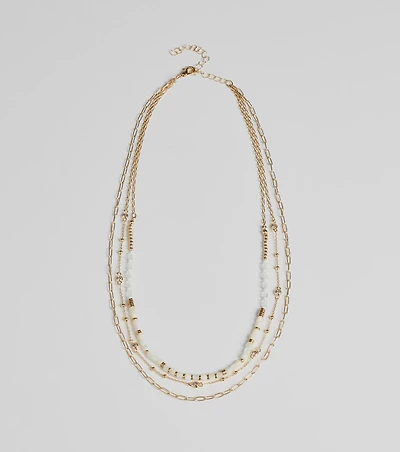 Three Way Tie Layered Bead Necklace