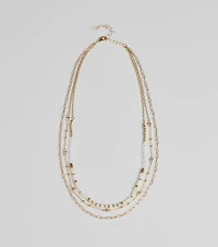 Three Way Tie Layered Bead Necklace