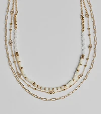 Three Way Tie Layered Bead Necklace