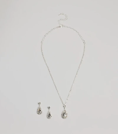 Luxe Teardrop Rhinestone Necklace And Earrings Set