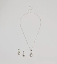 Luxe Teardrop Rhinestone Necklace And Earrings Set
