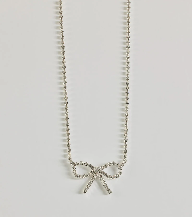 Cute Glamour Rhinestone Bow Necklace
