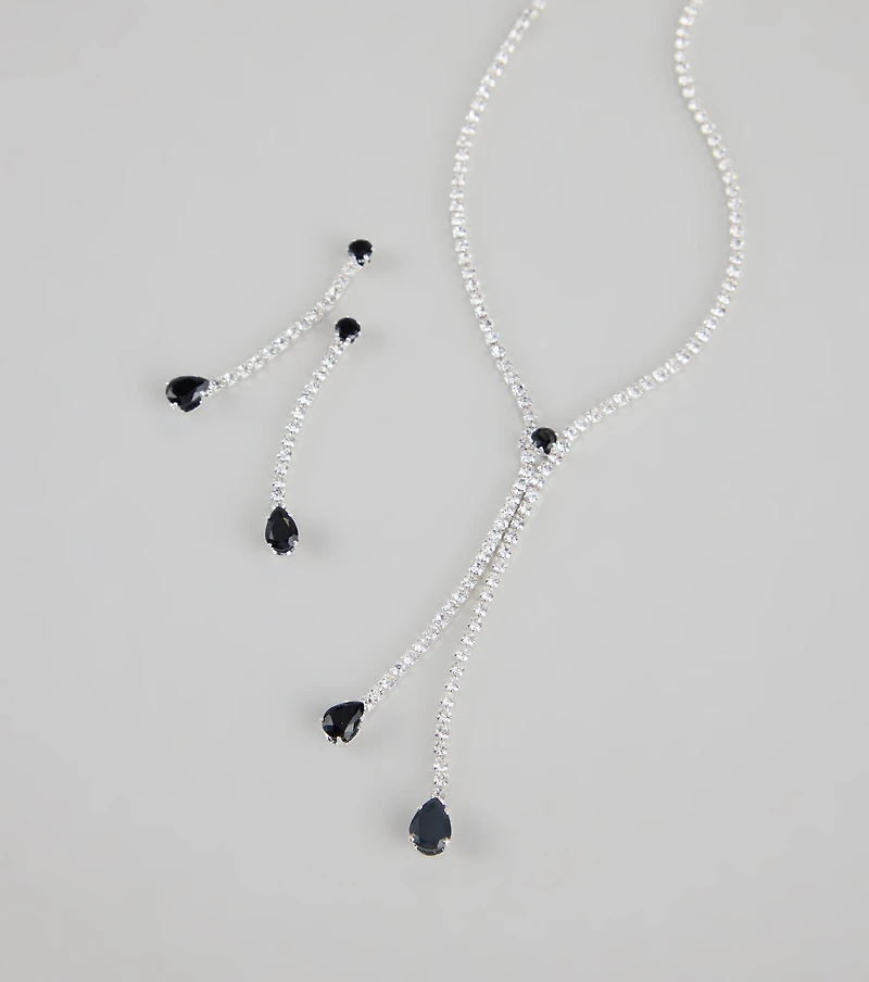 Elegant Glitz Rhinestone Necklace And Earrings Set