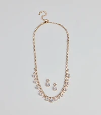 Glitzy Teardrop Rhinestone Necklace And Earrings Set