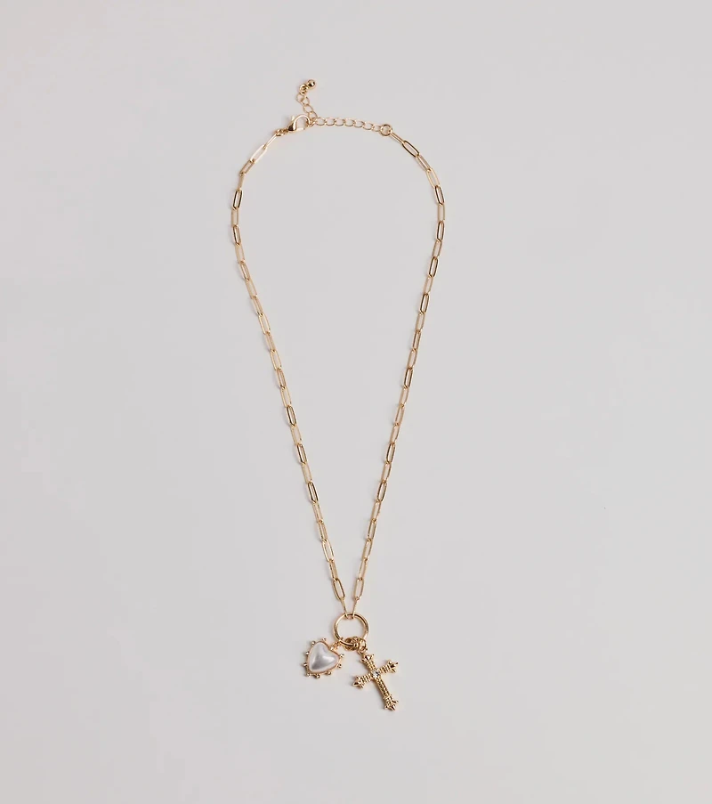 Blessed Romance Heart Cross Pendant Necklace
