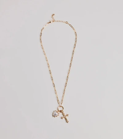 Blessed Romance Heart Cross Pendant Necklace