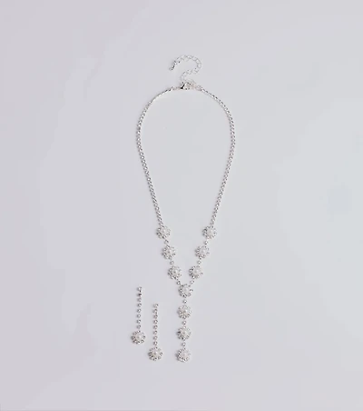 Truly Glam Rhinestone and Pearl Lariat Necklace Set