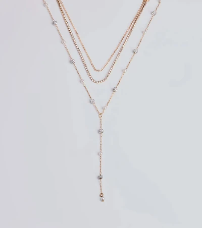 Glam Moment Rhinestone and Faux Pearl Lariat Necklace Set