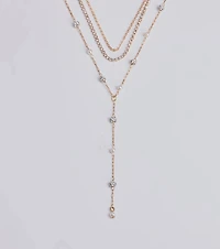 Glam Moment Rhinestone and Faux Pearl Lariat Necklace Set