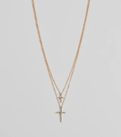 Chic Rhinestone Cross Charm Layered Necklace