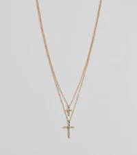 Chic Rhinestone Cross Charm Layered Necklace