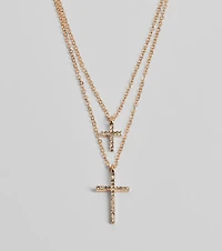 Chic Rhinestone Cross Charm Layered Necklace