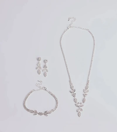 Luxe Desire Rhinestone Leaf Jewelry Set
