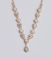 Luxe Elegance Rhinestone And Pearl Lariat Necklace Set