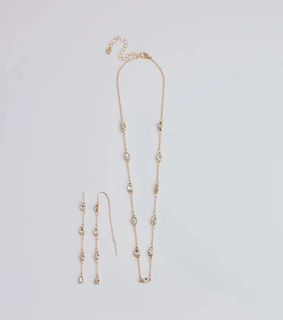 Delicate Ice Rhinestone Necklace And Earrings Set