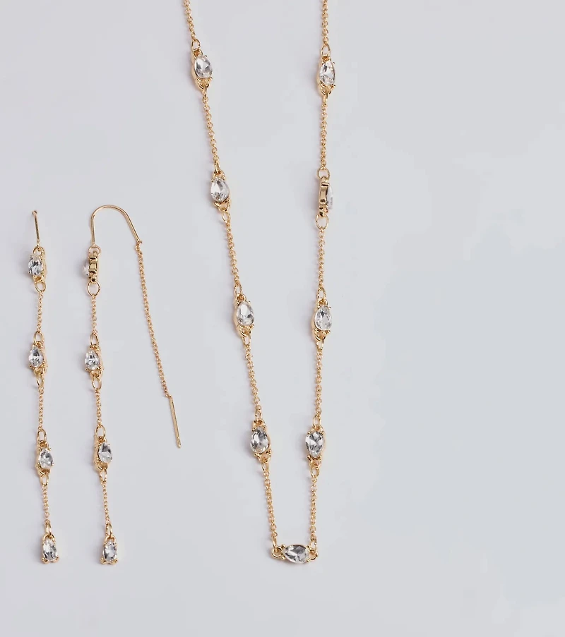 Delicate Ice Rhinestone Necklace And Earrings Set