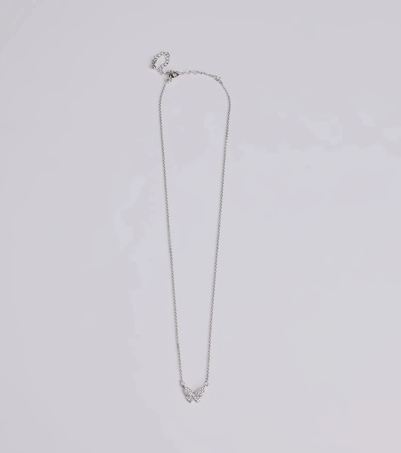 Glam Cutie Dainty Rhinestone Butterfly Charm Necklace