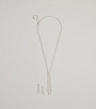 Glitzy Rhinestone Lariat Necklace And Earring Set