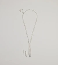 Glitzy Rhinestone Lariat Necklace And Earring Set
