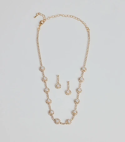 Unforgettable Faux Pearl Rhinestone Necklace And Earrings
